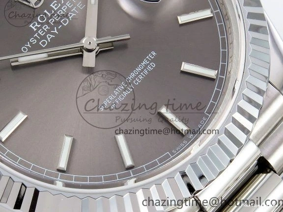 0516 FreshLook DayDate 40 SS JDF 904L Steel Gray Stick Dial on President Bracelet VR3255 V3 (Gain Weight) 1446